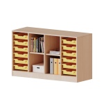 ErgoTray Regal, 4reihig, rechts+links je 6 flache Boxen, mittig, 4 offene FächerB/H/T 138,7x82x40cm 